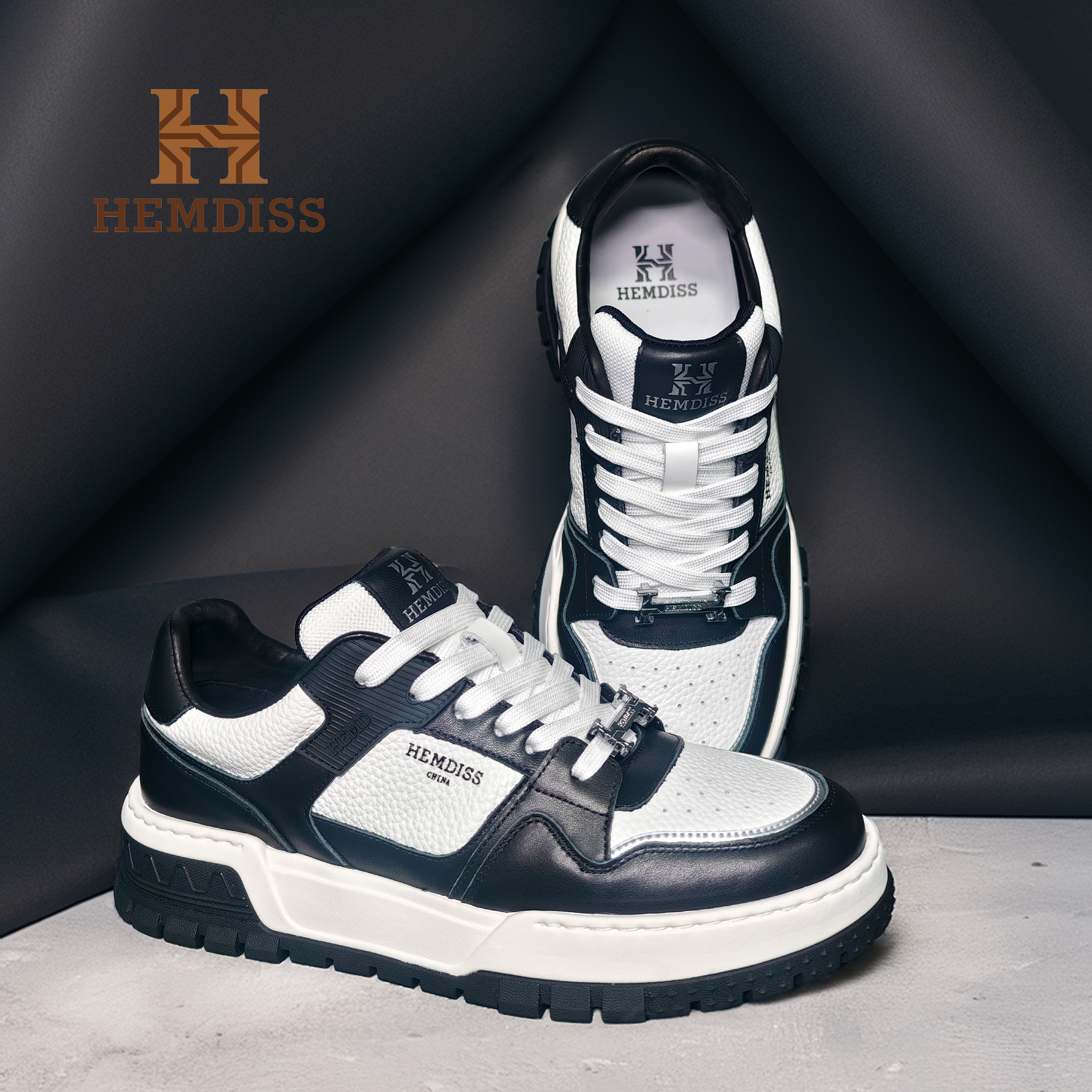 【皇嘉名品】爱马法蒂斯HEMDISS新款男士真皮厚底高端时尚休闲板鞋