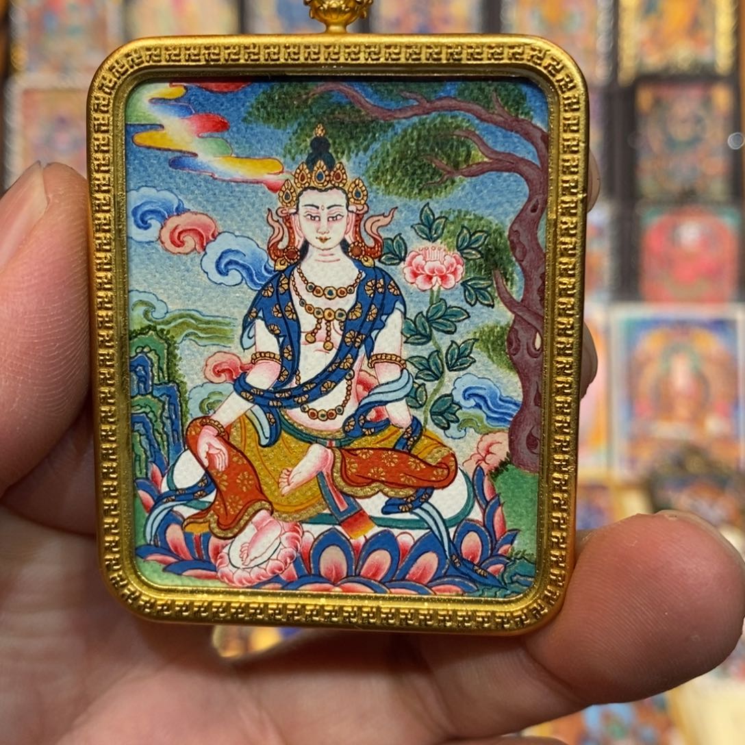 吊坠热贡纯手绘唐卡水月