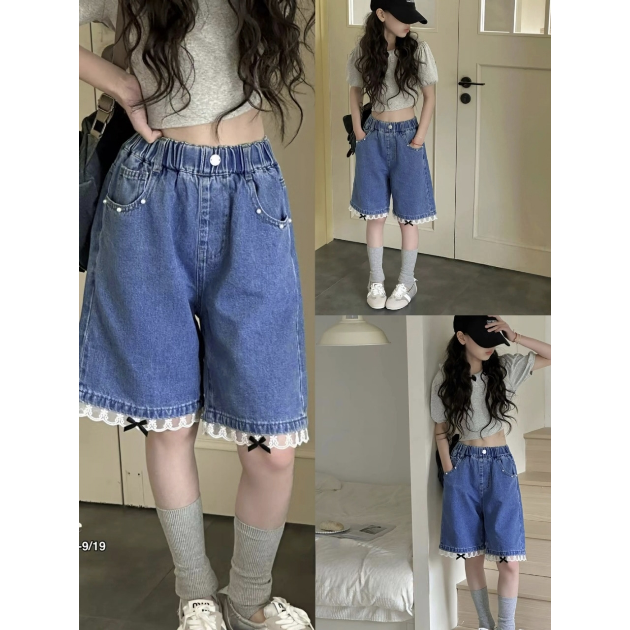 【清货】2025夏韩版花边蝴蝶结五分牛仔裤 D557 557 M