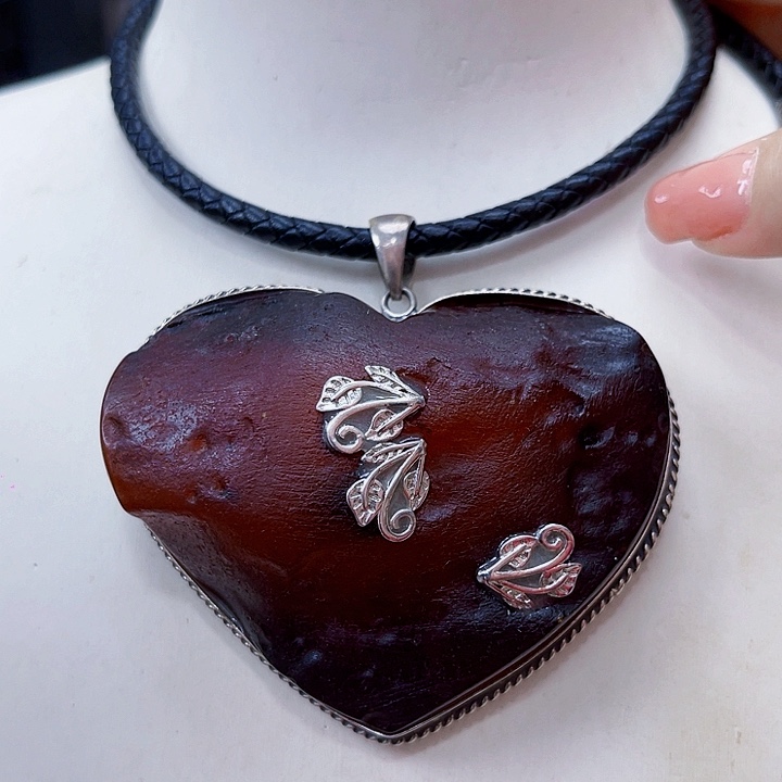 蜜蜡银S925镶嵌裸石吊坠