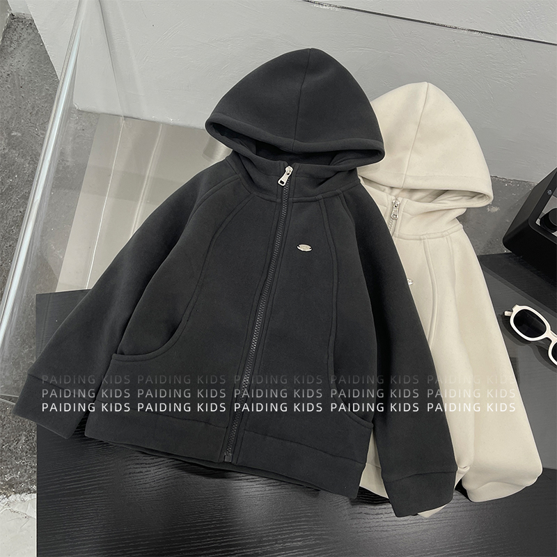 【现货】秋冬装儿童韩版时尚慵懒风纯色两色保暖休闲连帽外套SJ6683