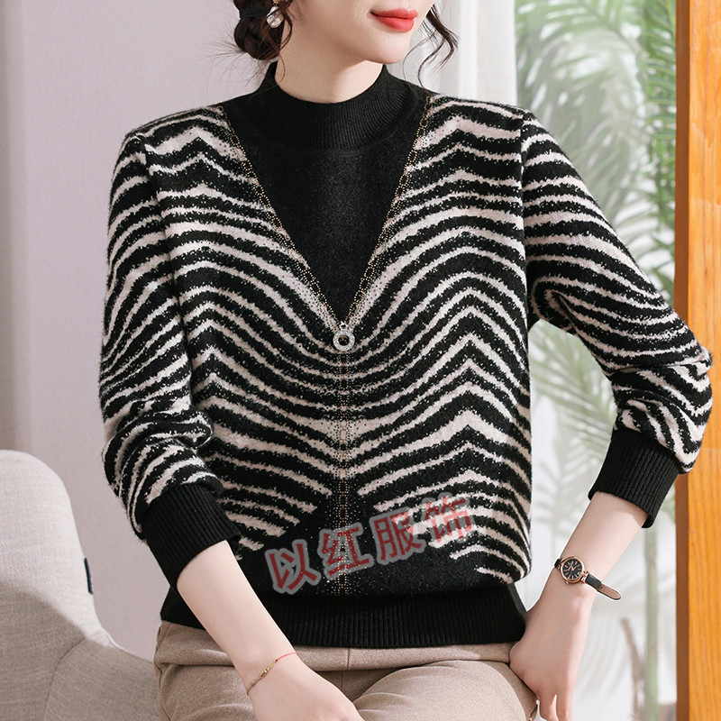 秋冬洋气中老年女装中老年加厚半高领毛衣衫韩版宽松毛衣