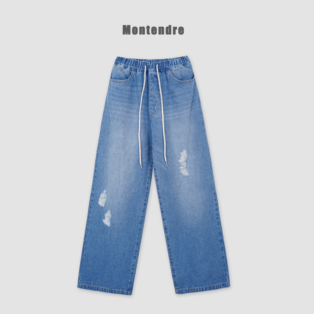 【Montendre】 A时尚潮流个性设计破洞宽松牛仔裤直筒休闲水洗
