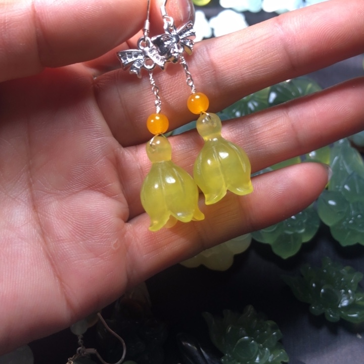 静***花蛇纹石玉未镶嵌耳坠