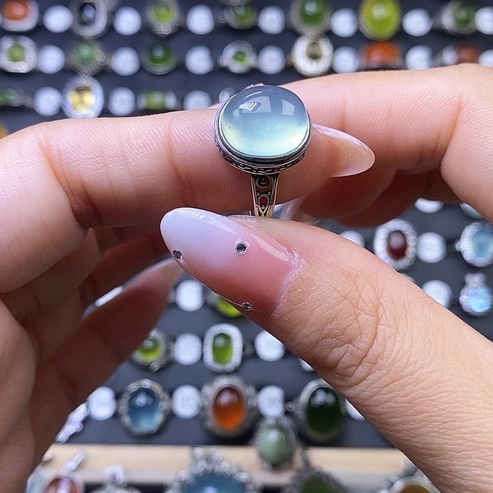 岫玉戒指银S925镶嵌戒指