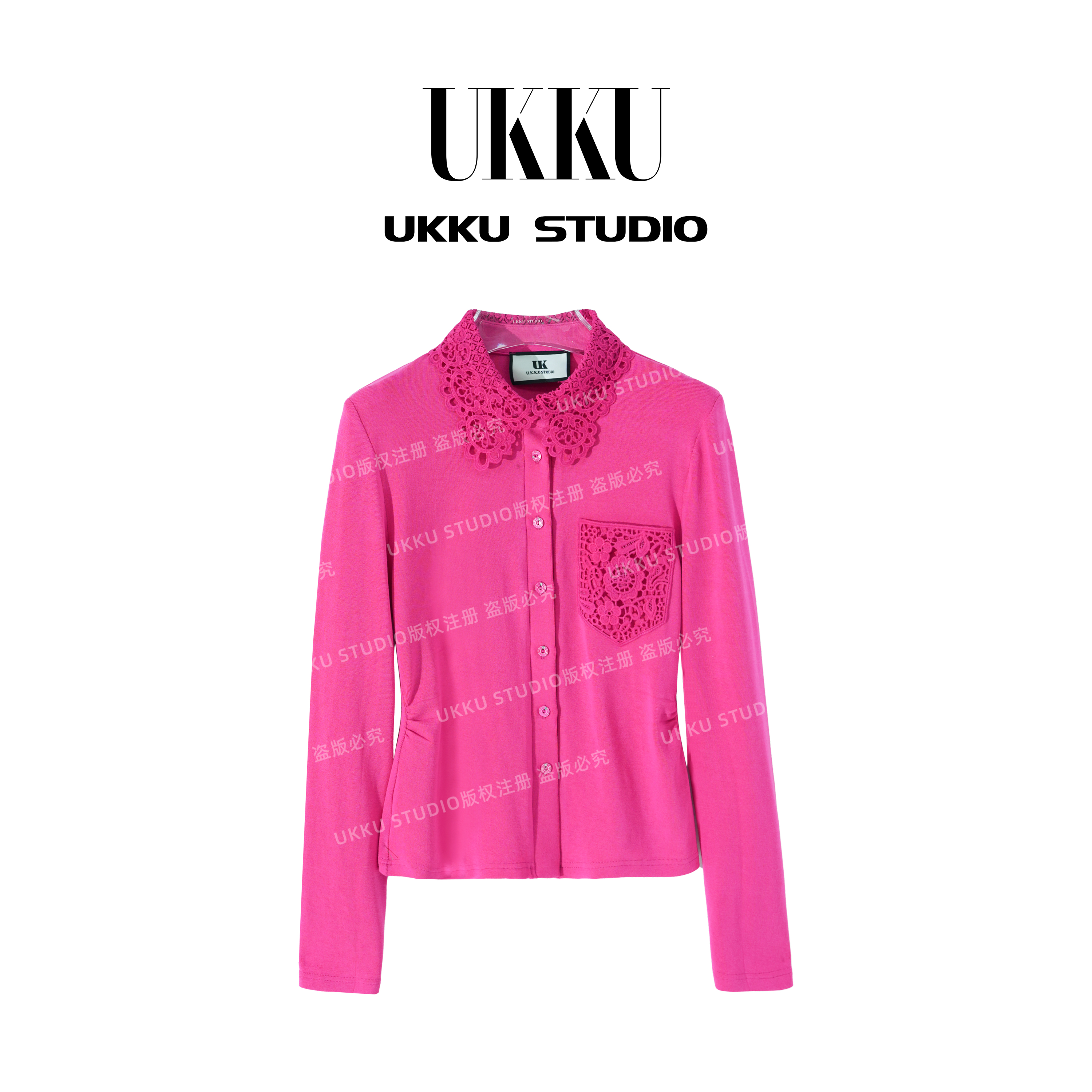 【UKKUSTUDIO】新款设计师款气质蕾丝衬衫615200