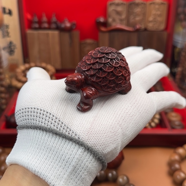 風***誤檀香木金钱龟 小把件 老粉价