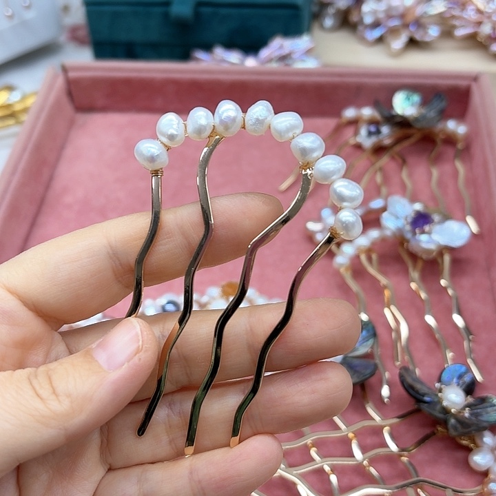 淡水珍珠发饰银S925镶嵌