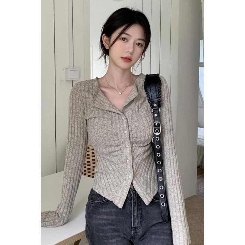 微胖肉肉女生2024秋冬加绒加厚纯欲修身气质长袖辣妹针织开衫8055