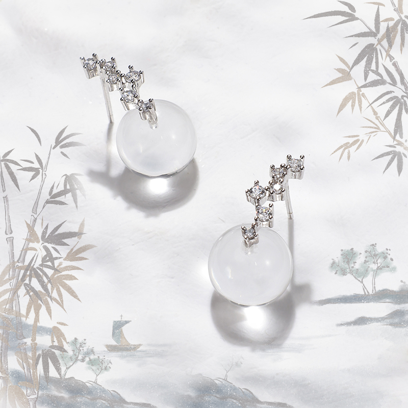 天然白水晶耳环一对10-11mm简约高级