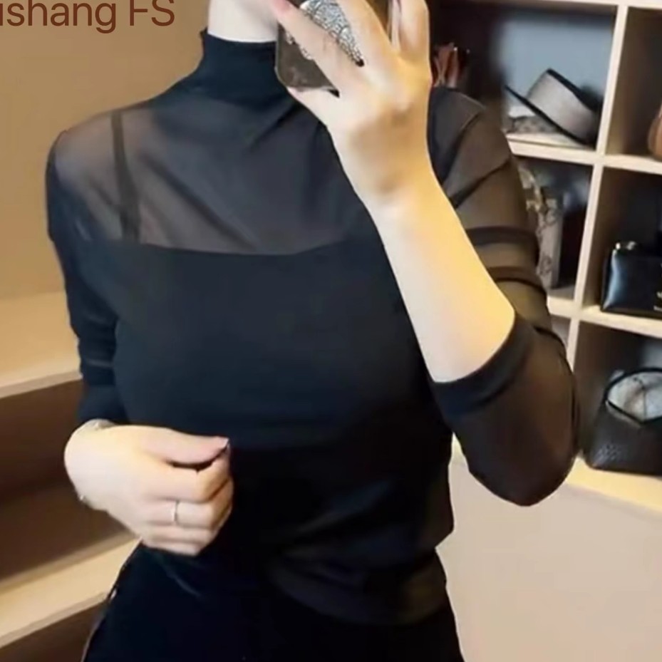 网衫常规款洋气长袖黑色打底衫女内搭半高领修身春秋季性感风常规