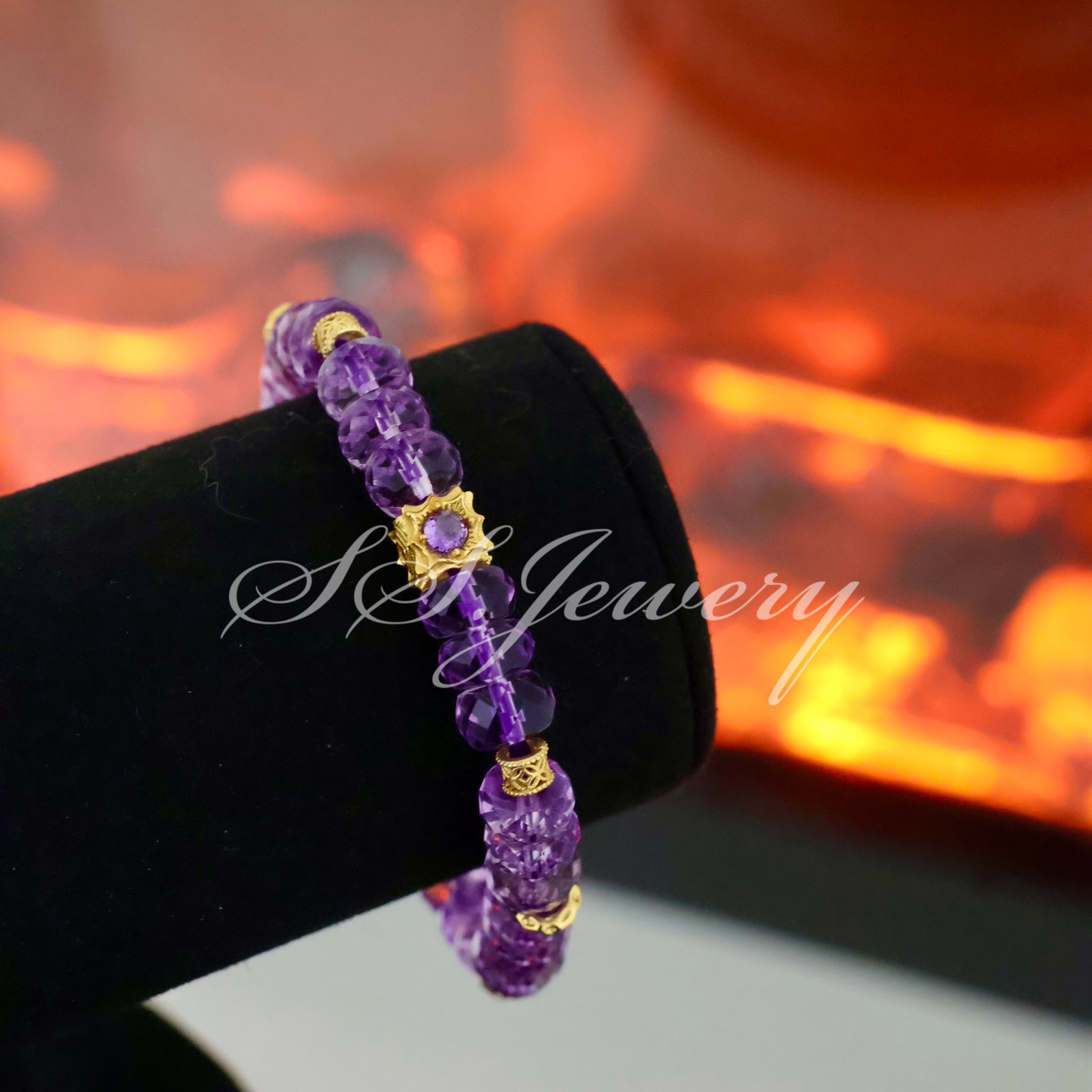 925银合成锆石手链 SS JEWELRY紫色星辰紫钻转筒手链