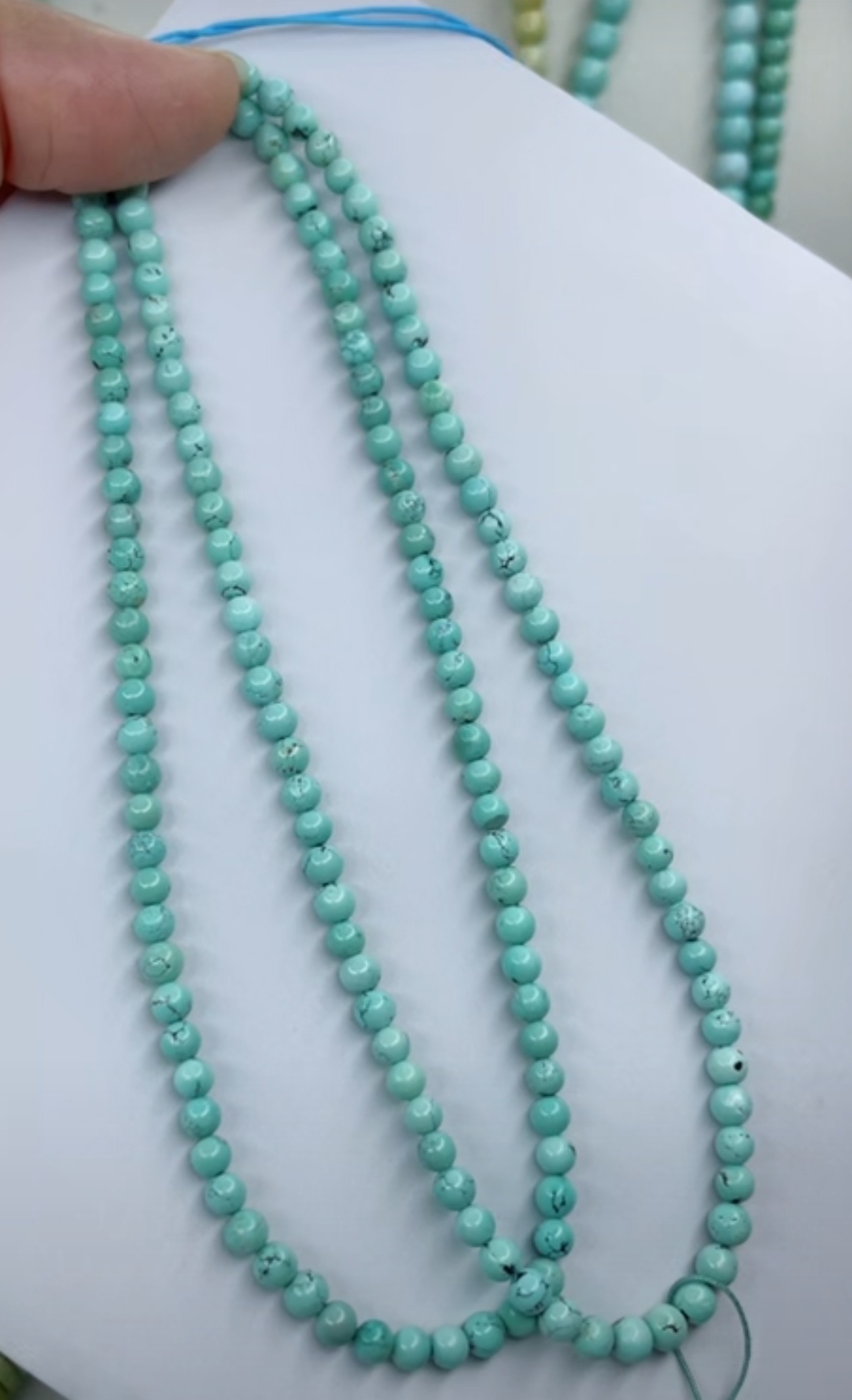 天然原矿绿松石米珠链卡4+