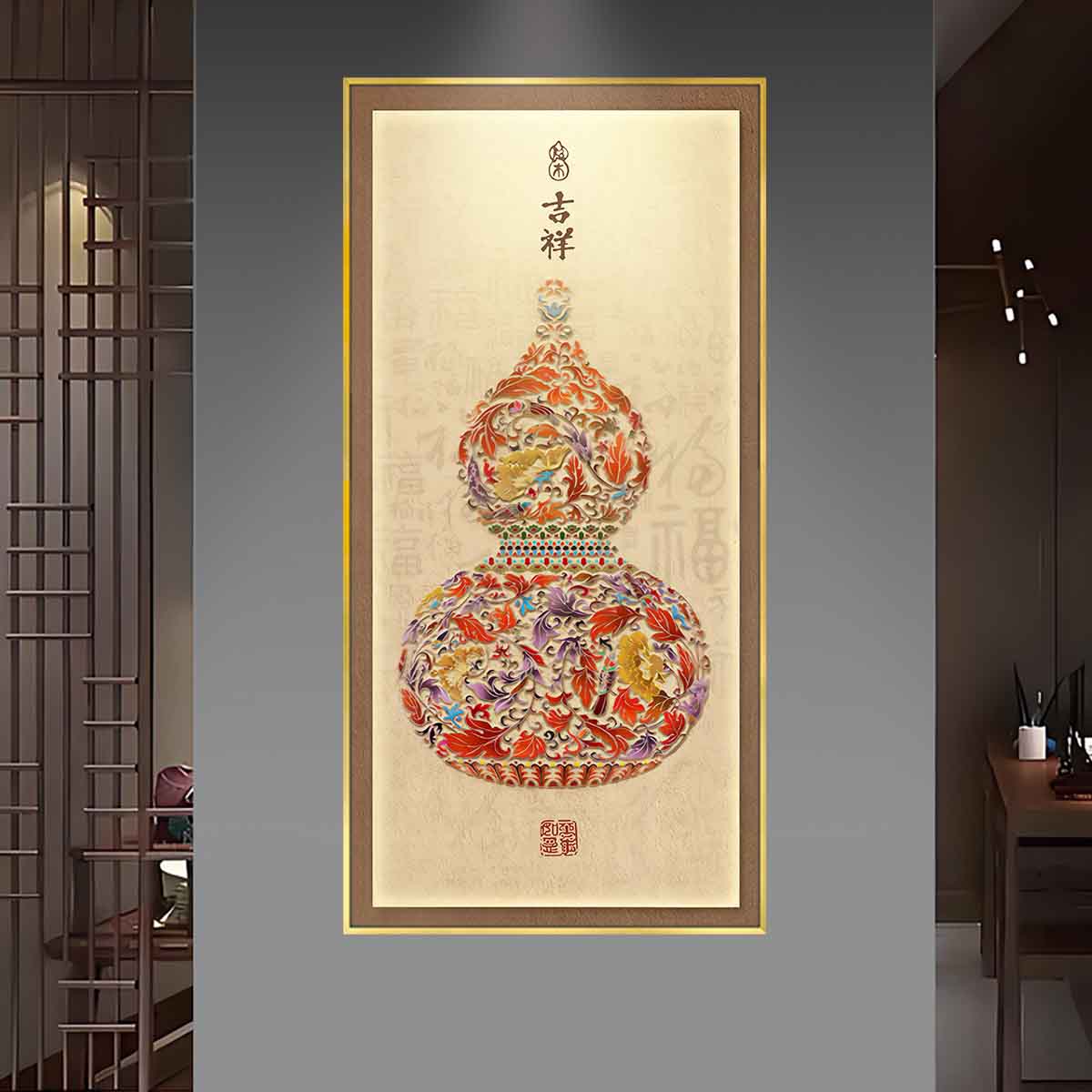 新中式现代轻奢福禄吉祥葫芦网红家居玄关挂画过道走廊装饰画c089