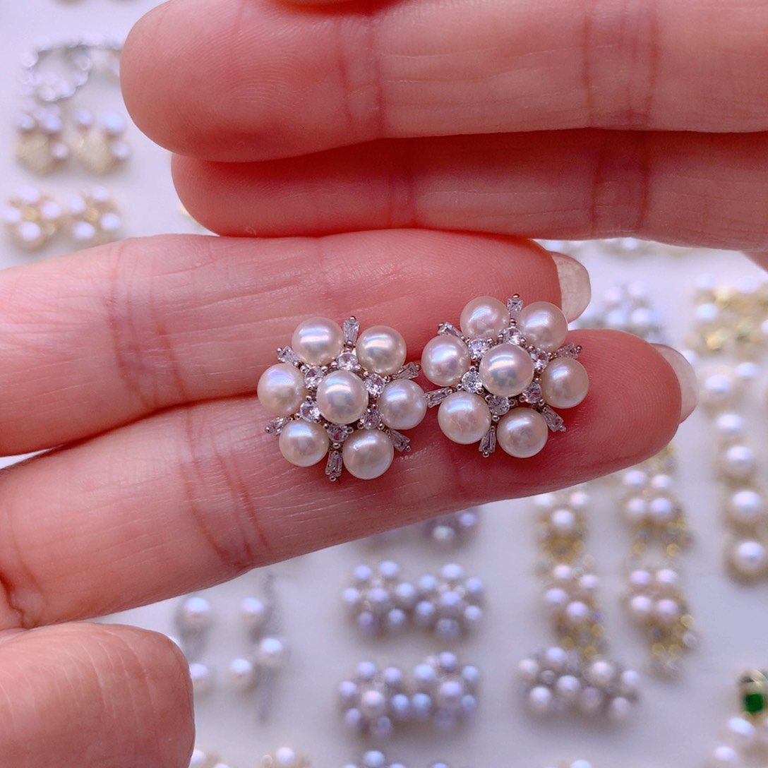 合金淡水珍珠耳饰