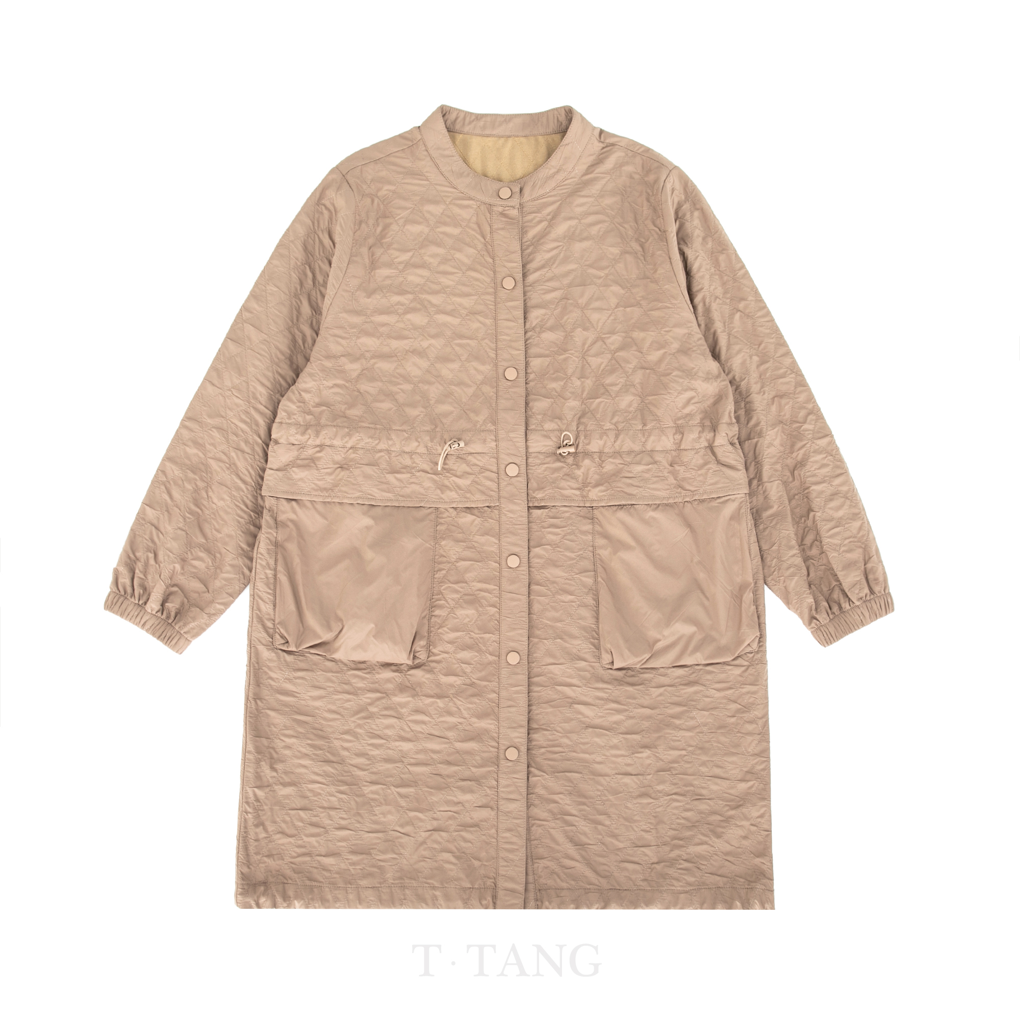 FL秋冬百搭中长款菱形格丝绵双兜防风保暖棉服外套【3053】