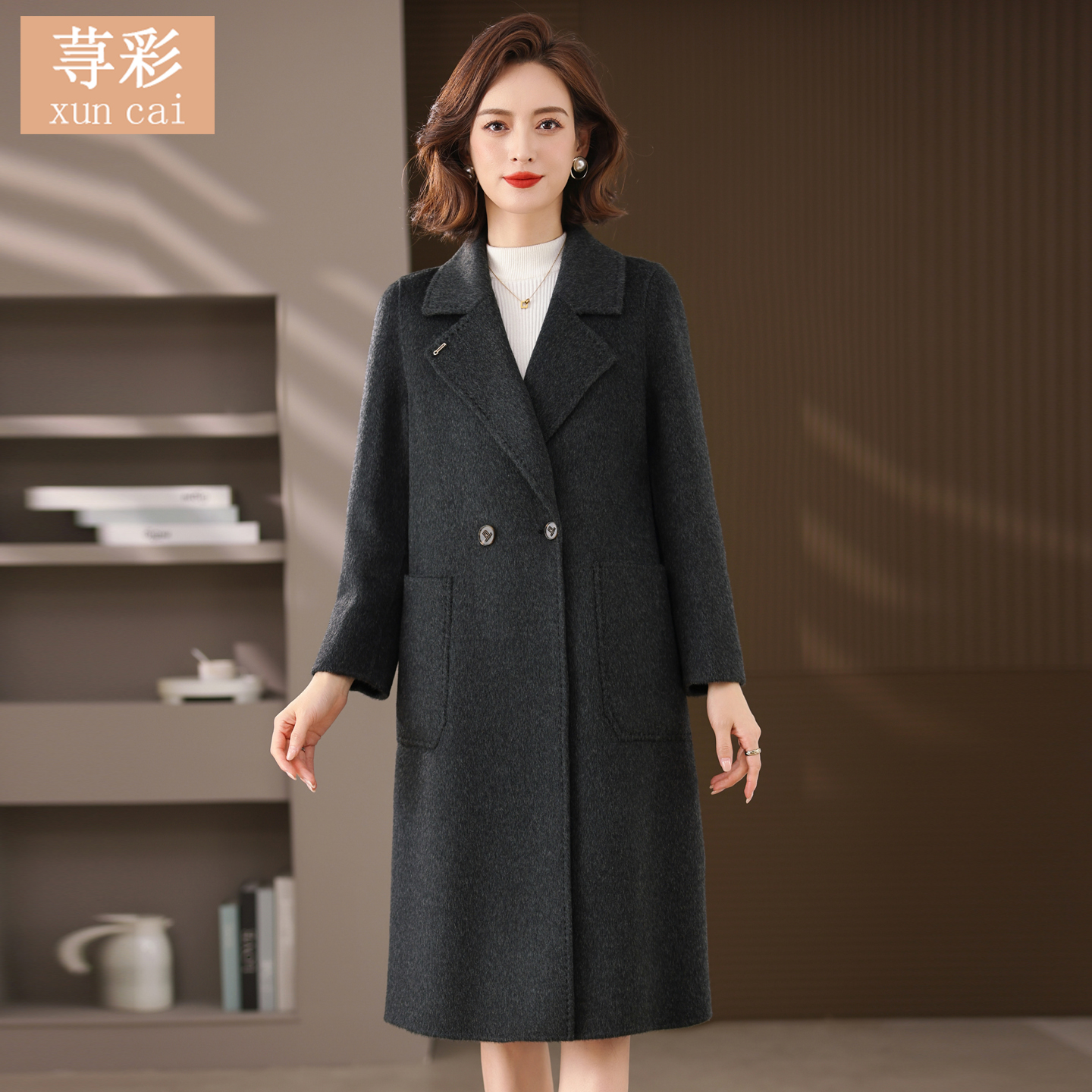 冬装妈妈款双面羊毛大衣中长款女时尚气质西装领骆驼绒毛呢子外套