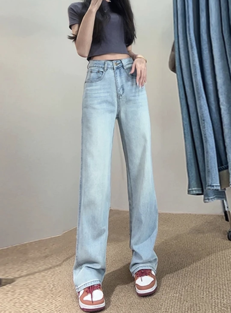 春季新款高腰显瘦牛仔裤女百搭直筒阔腿长裤