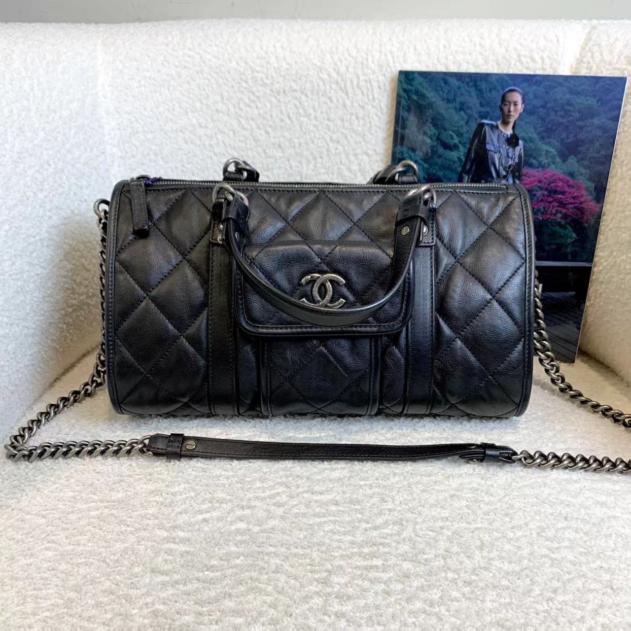 99新 Chanel/香奈儿 壹臻/黑银牛复古波士顿 21开 65333350