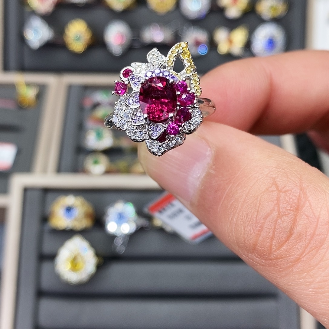 碧玺戒指银S925镶嵌