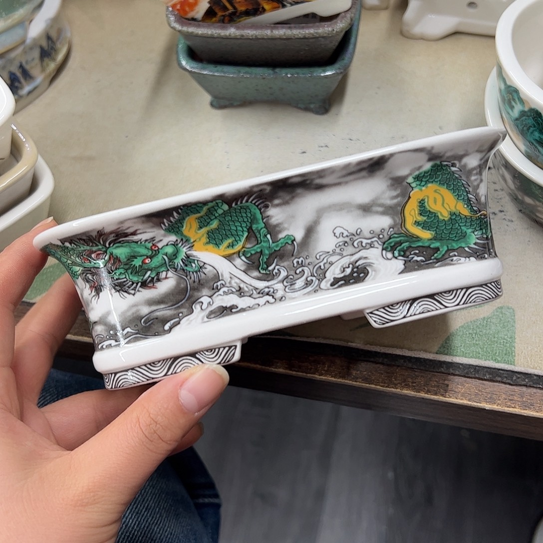 紫砂花盆105号瑕疵18/14/5.5cm仿手绘青龙