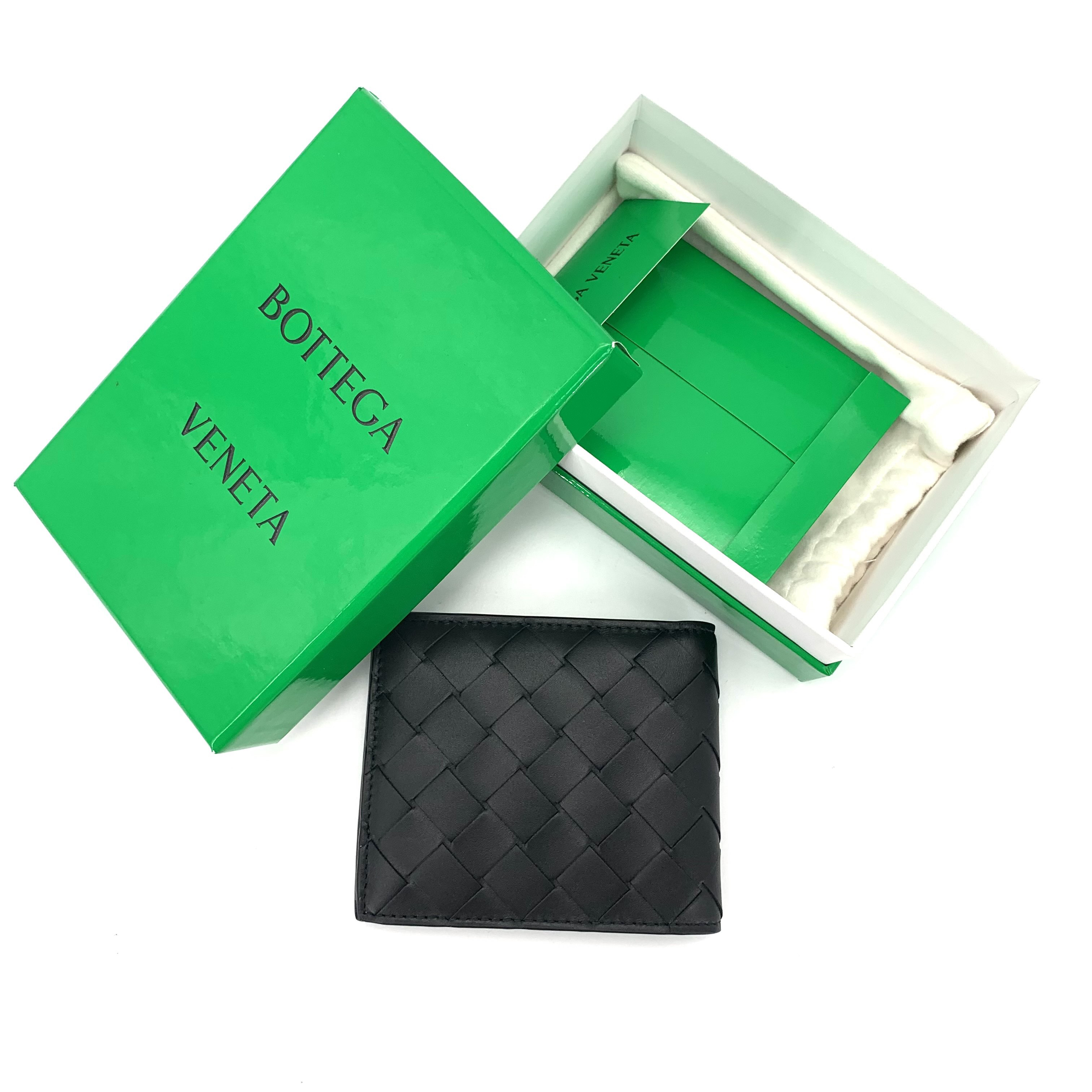 99新 BOTTEGA VENETA/葆蝶家 经典时尚黑色全皮编织钱包  尺12/10