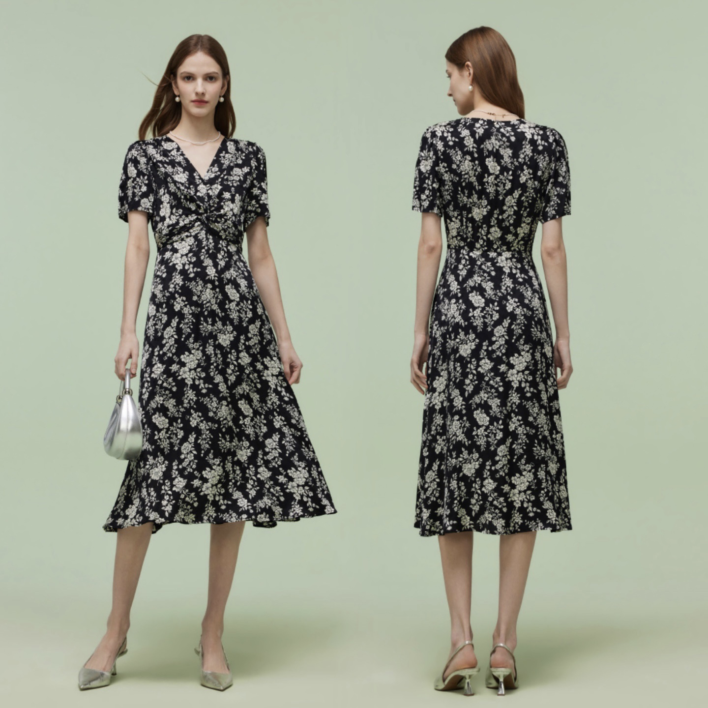 歌莉娅 夏季新品 提花印花扭结连衣裙  1E4L4K3R0