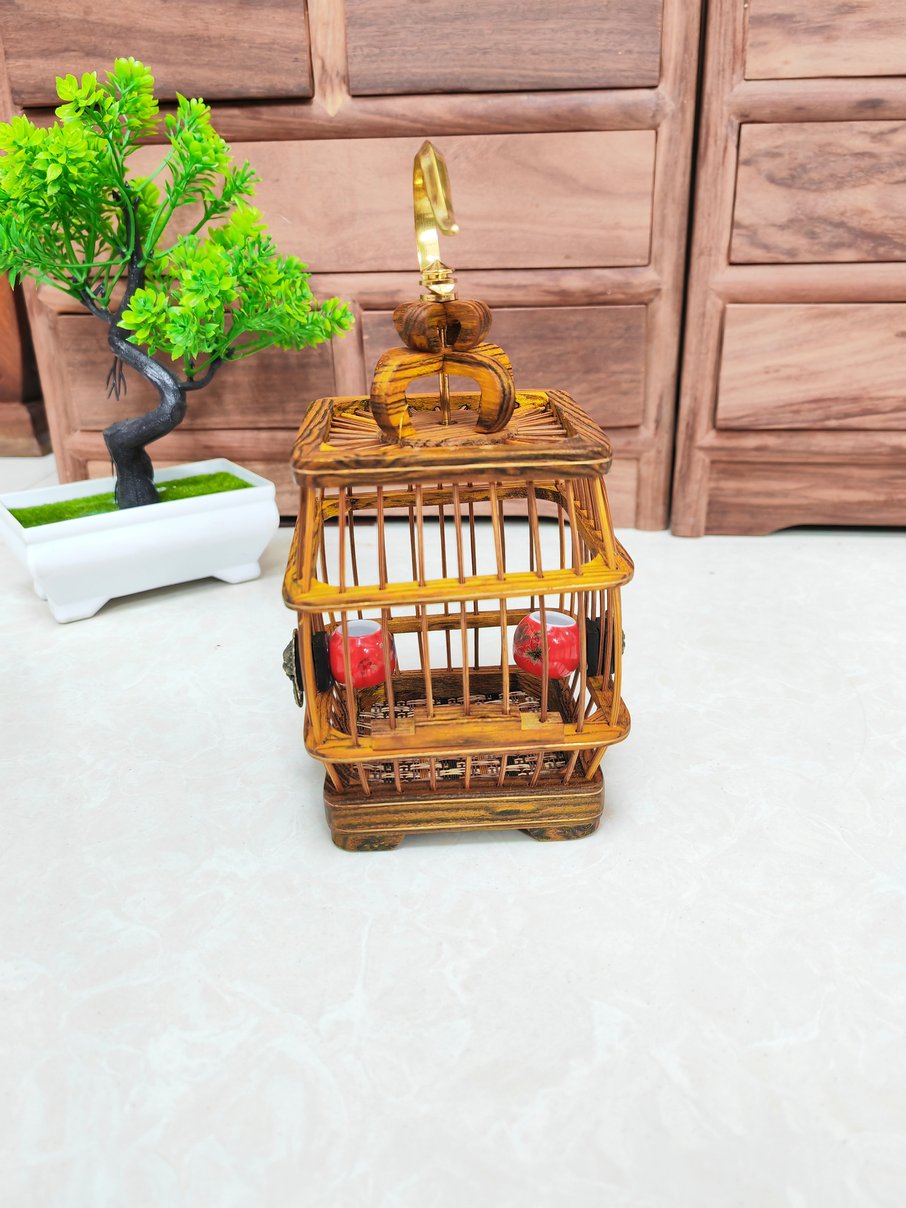 新款黄金檀股圆方蝈蝈笼新式家用高档纯手工制作蝈蝈笼子