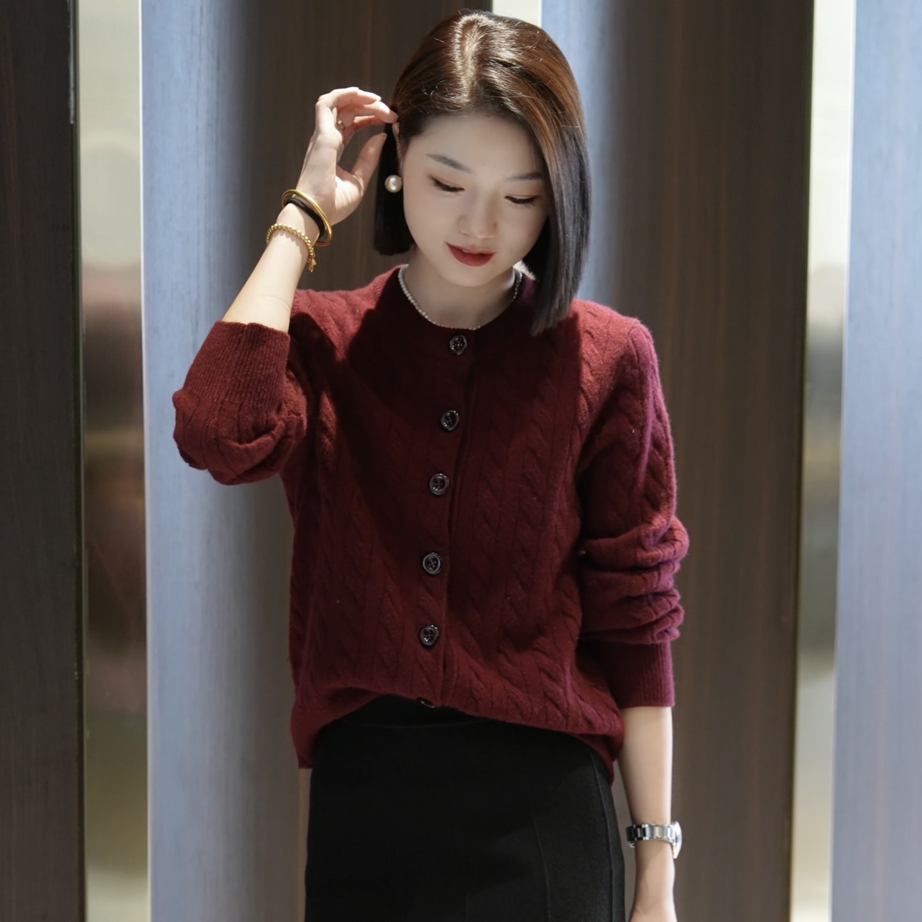 【新款纯羊毛】新中式百搭气质圆领麻花针织衫MG7193