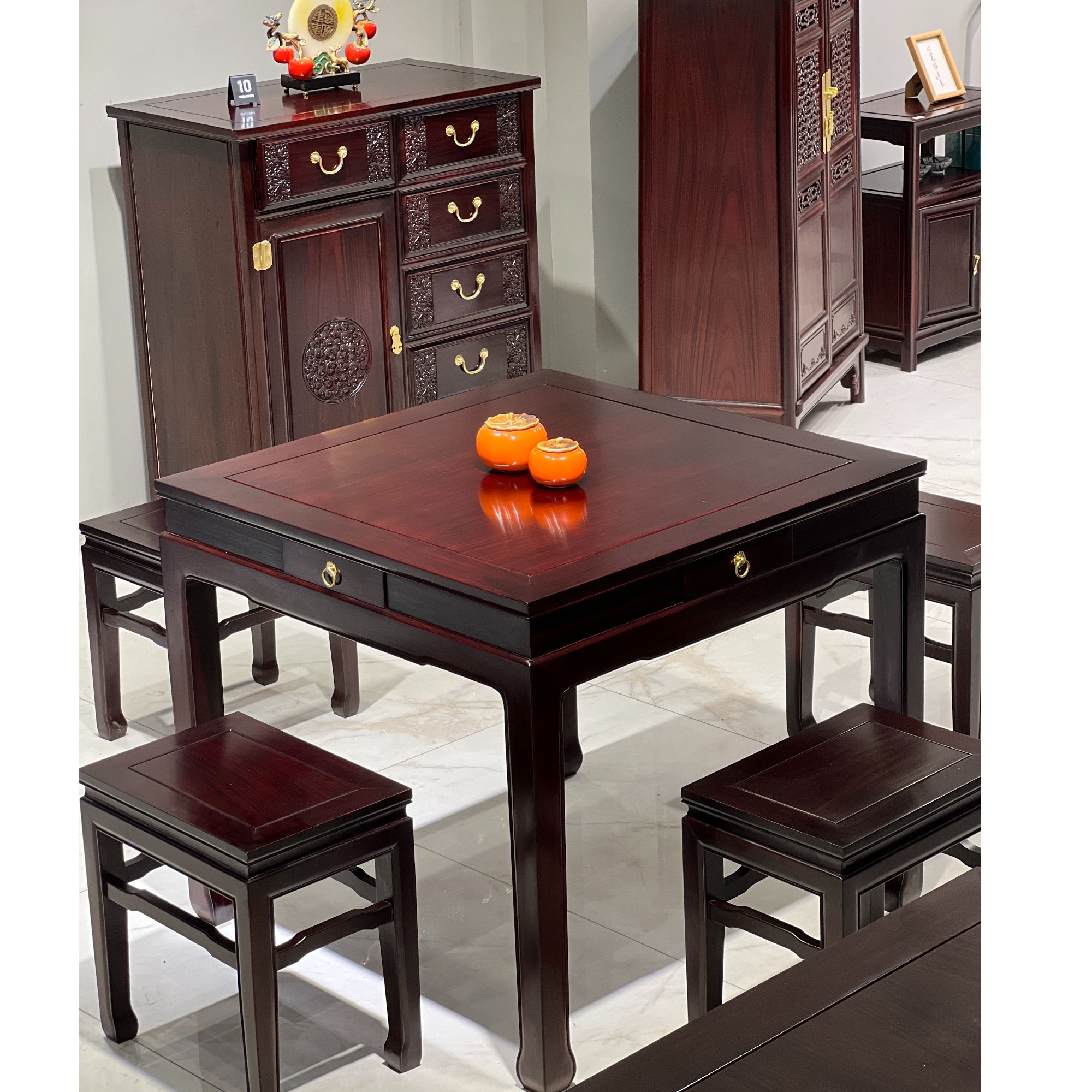 黑酸枝 方桌一桌四凳餐桌 休闲桌 88-88-78