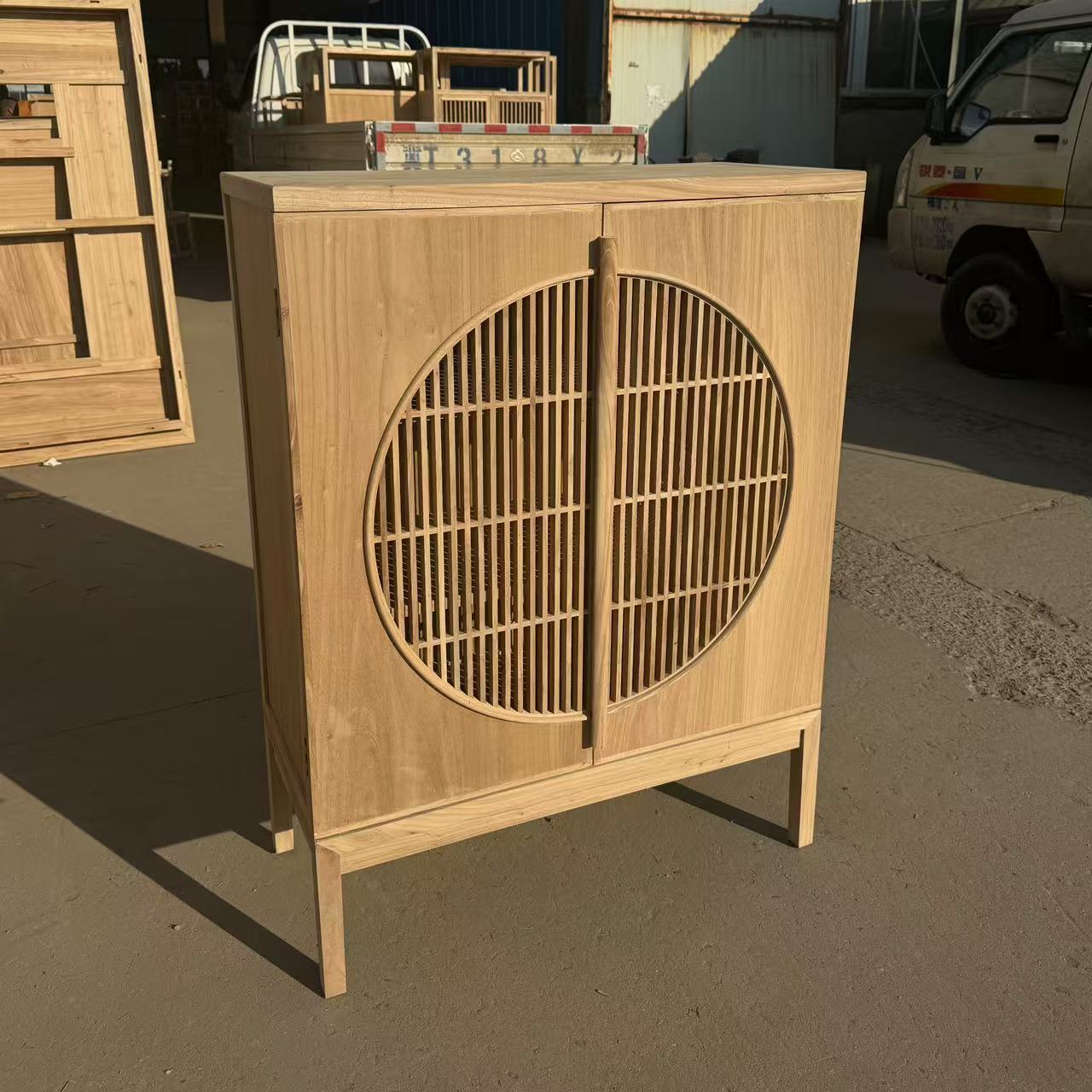 北方榆木全实木明月柜鞋柜储物柜餐边柜新中式客厅收纳柜简约双门