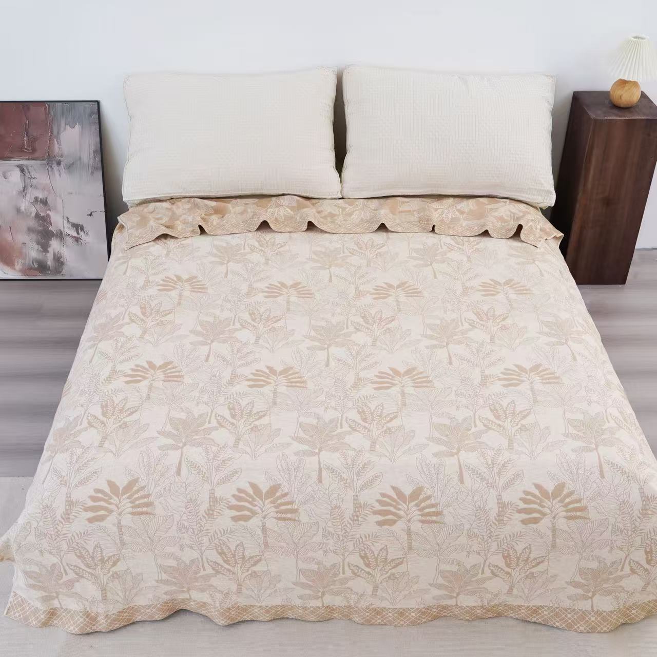 M【晨间椰影】200*230cm罗布麻精梳床盖亲肤透气多功能家用可机洗