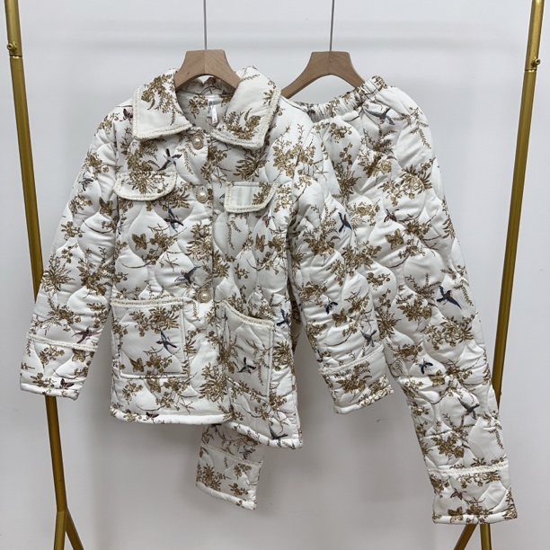 珍珠扣富贵树加绒家居服睡衣套装658