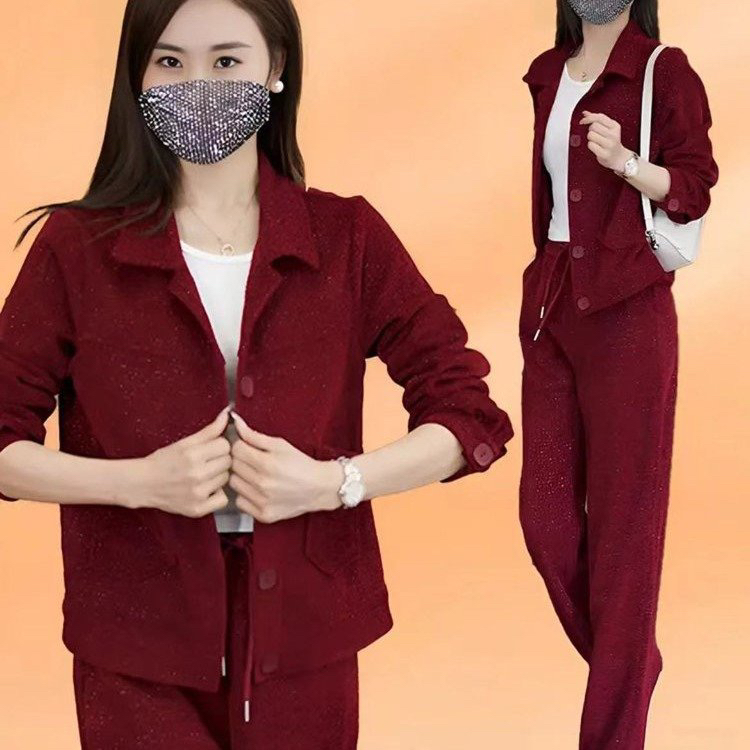 秋季新款女士休闲时尚套装宽松显瘦上衣搭配直筒裤修身气质大码