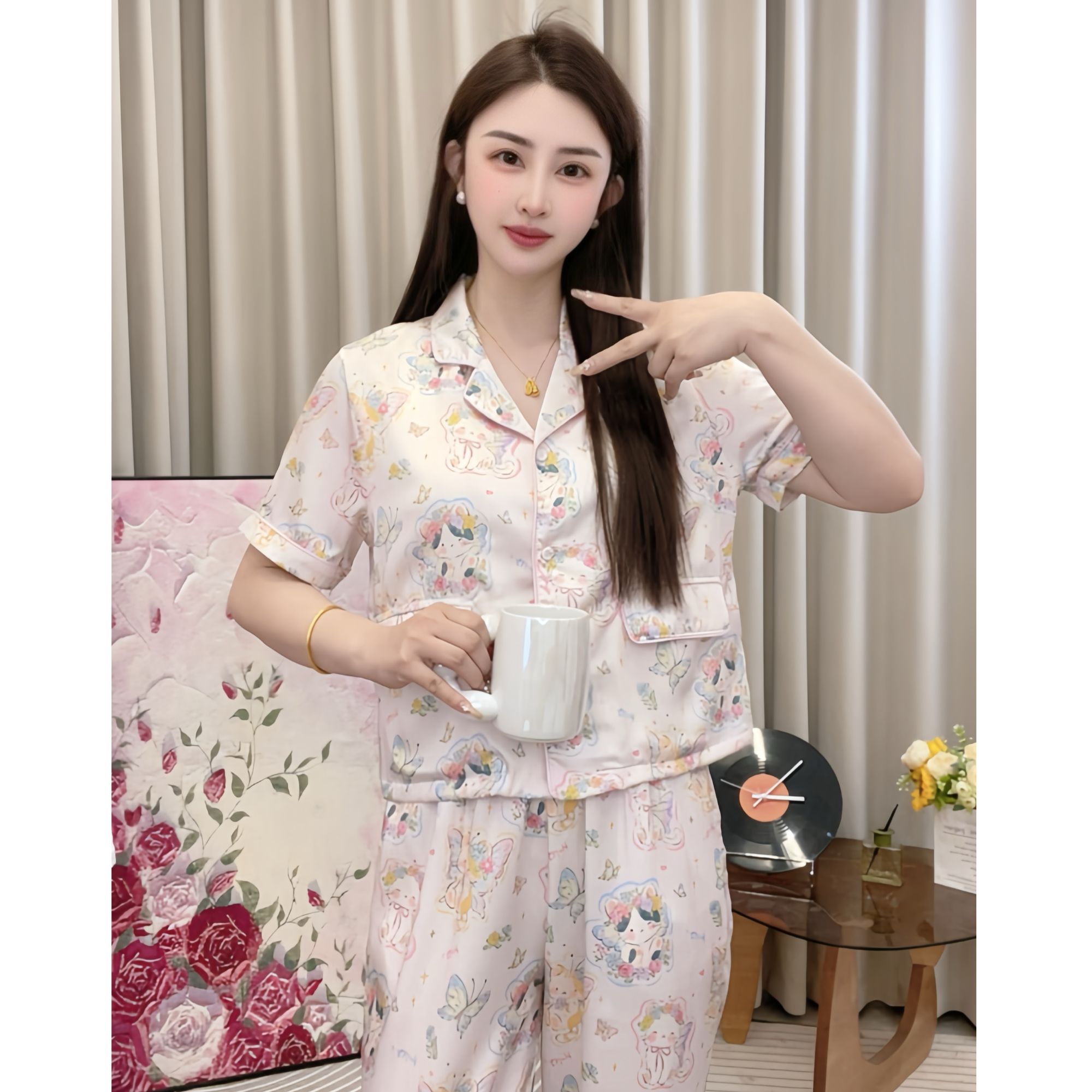 （短蝴蝶）春季气质可爱休闲睡衣女柔软短袖家居服可外穿显瘦减龄