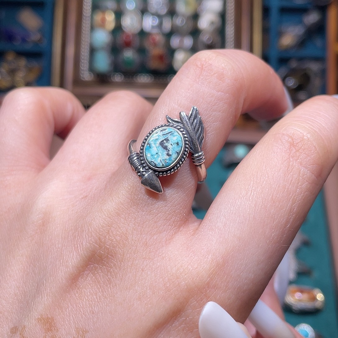 瓷***w绿松石银S925镶嵌戒指