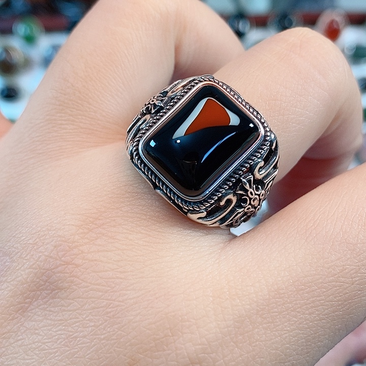 玛瑙/玉髓银S925镶嵌戒指