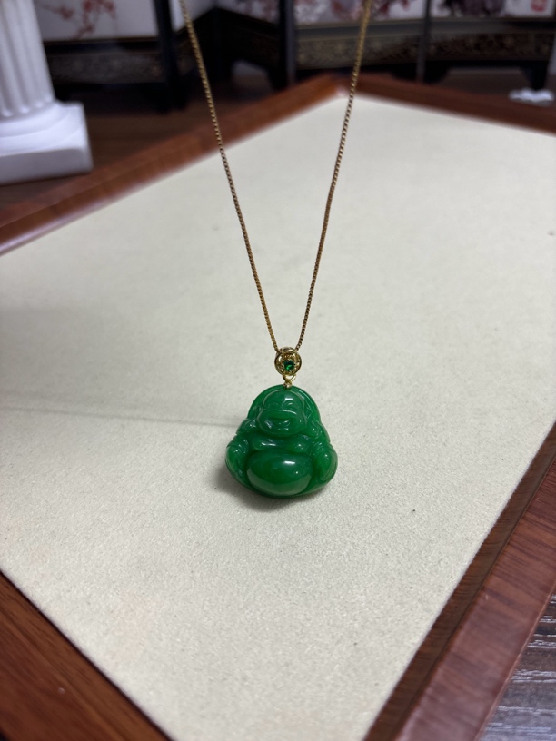 源头工厂直销 年底清库存 缅甸满绿翡翠佛公吊坠挂件项链 