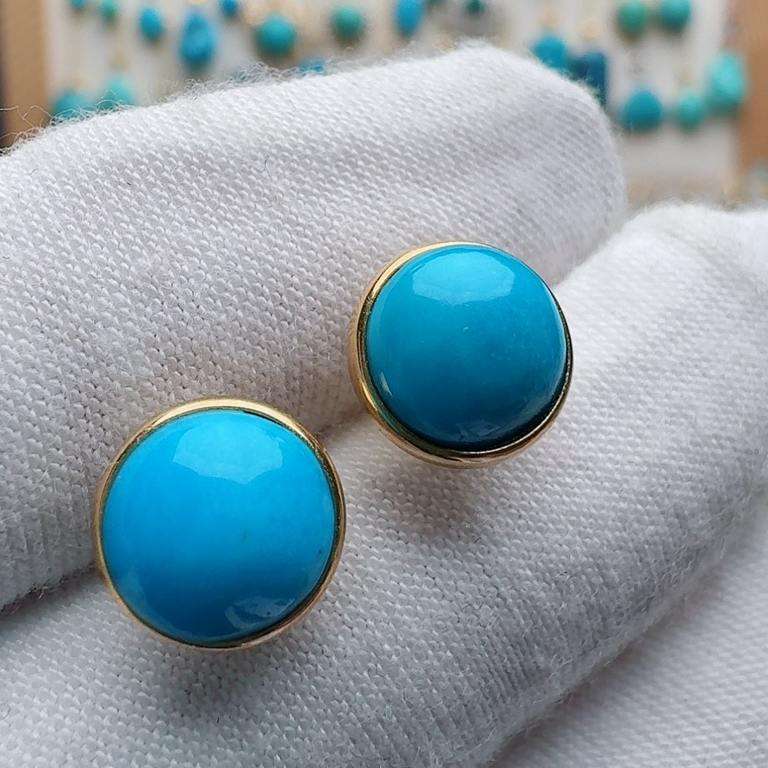 绿松石18K金镶嵌耳饰