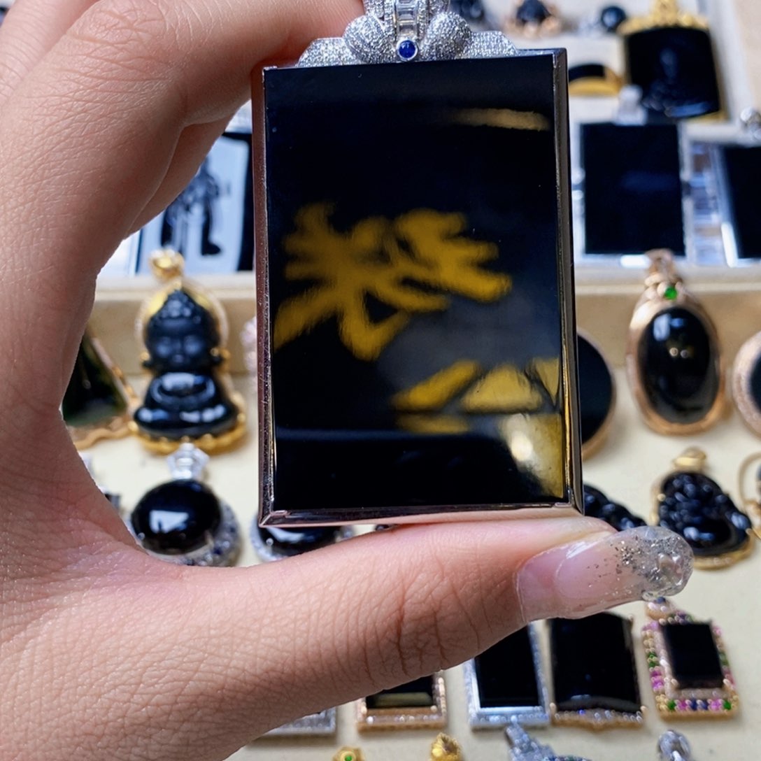 定制翡翠18K金镶嵌风****愁墨翠