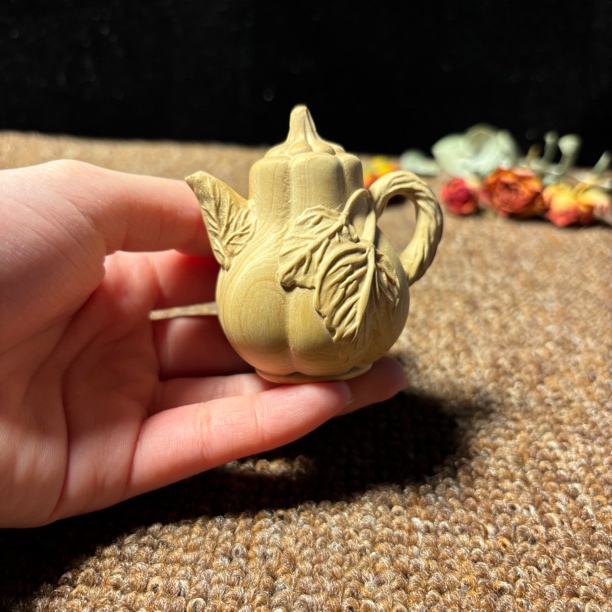 小叶黄杨木原木把把壶南瓜造型摆件手把件装饰收藏