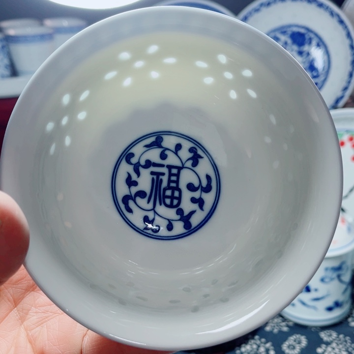 青花玲珑5寸饭碗福字