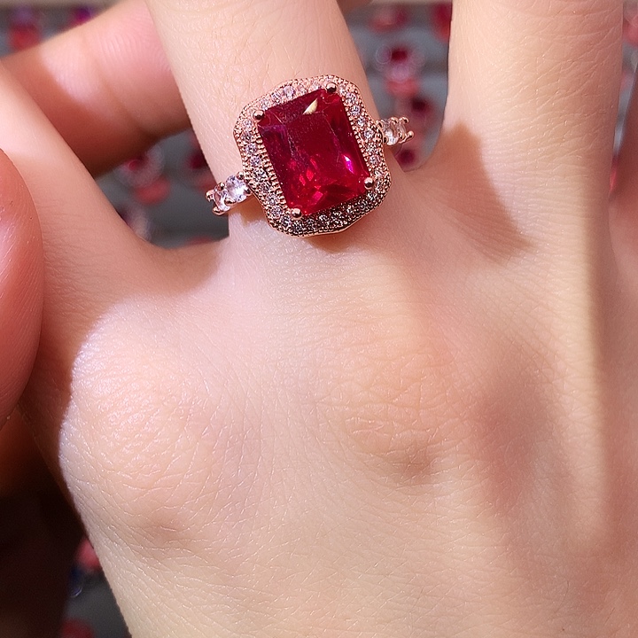 红宝石戒指银S925镶嵌
