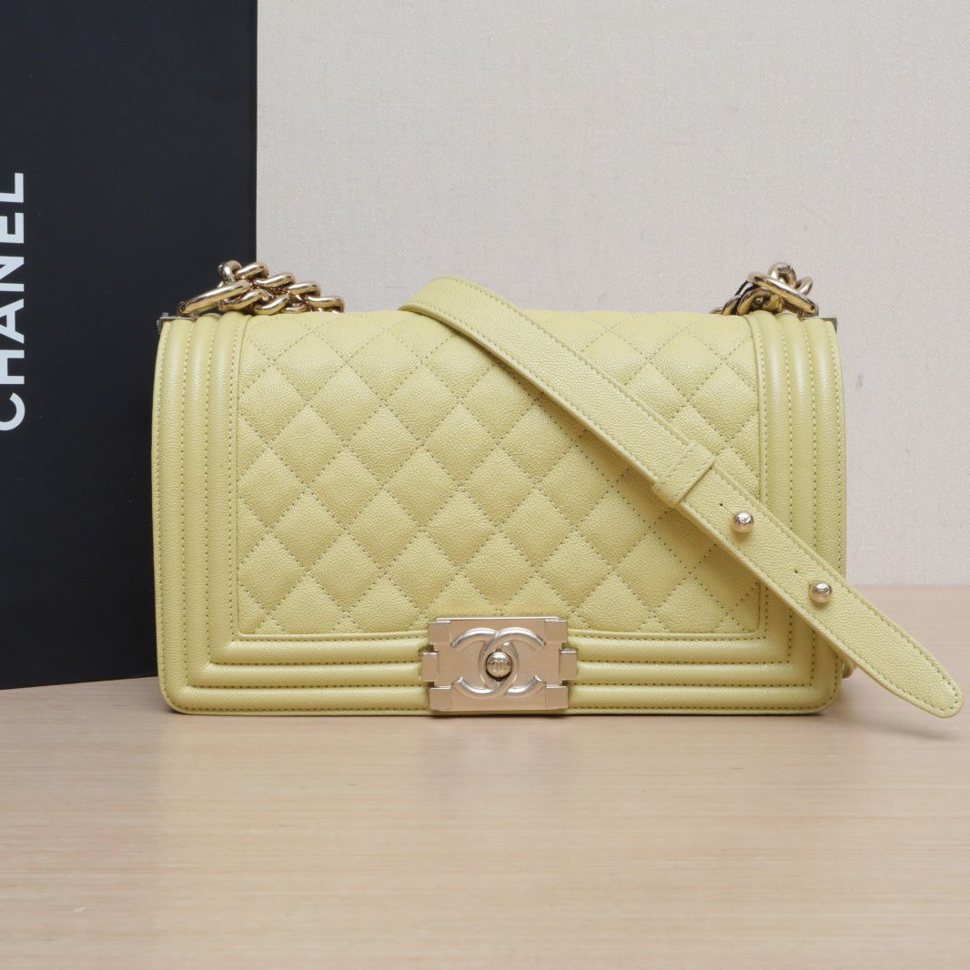 99新 Chanel/香奈儿 【娇】Leboy单肩包25cm 黄色30开 P225787016
