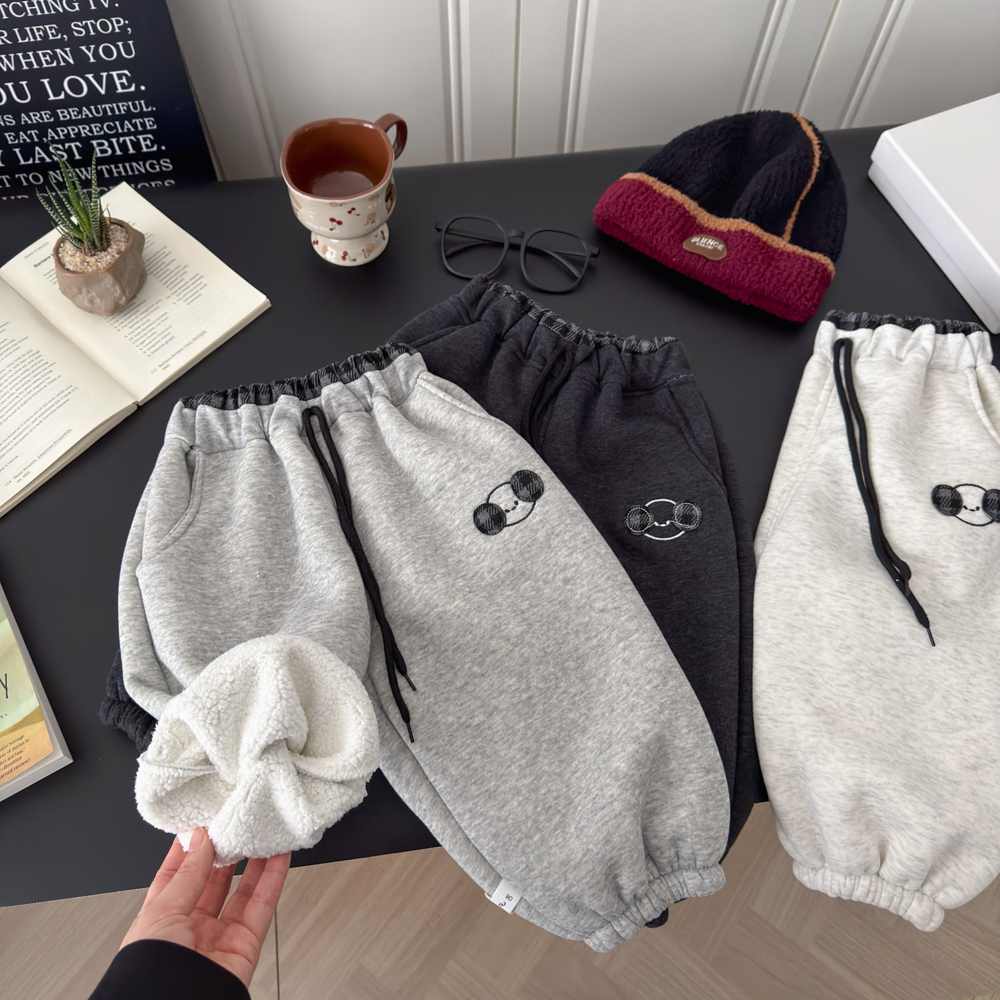 儿童裤子加绒加厚男女宝冬季新款一体绒韩版酷保暖洋气束腿卫裤