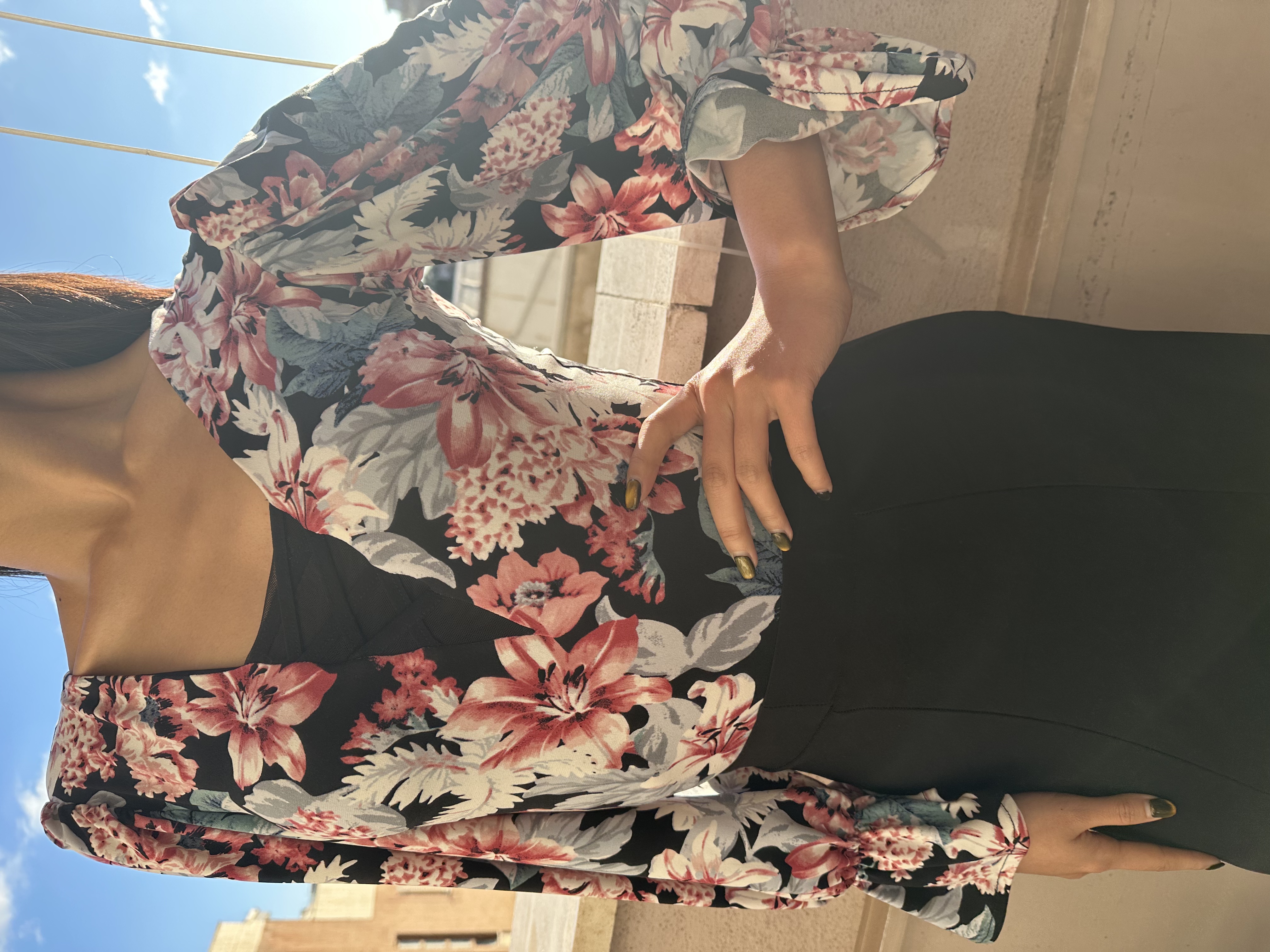 定制款-碎花V领交叉时尚弹力修身水晶麻气质显瘦摩登舞服练功服