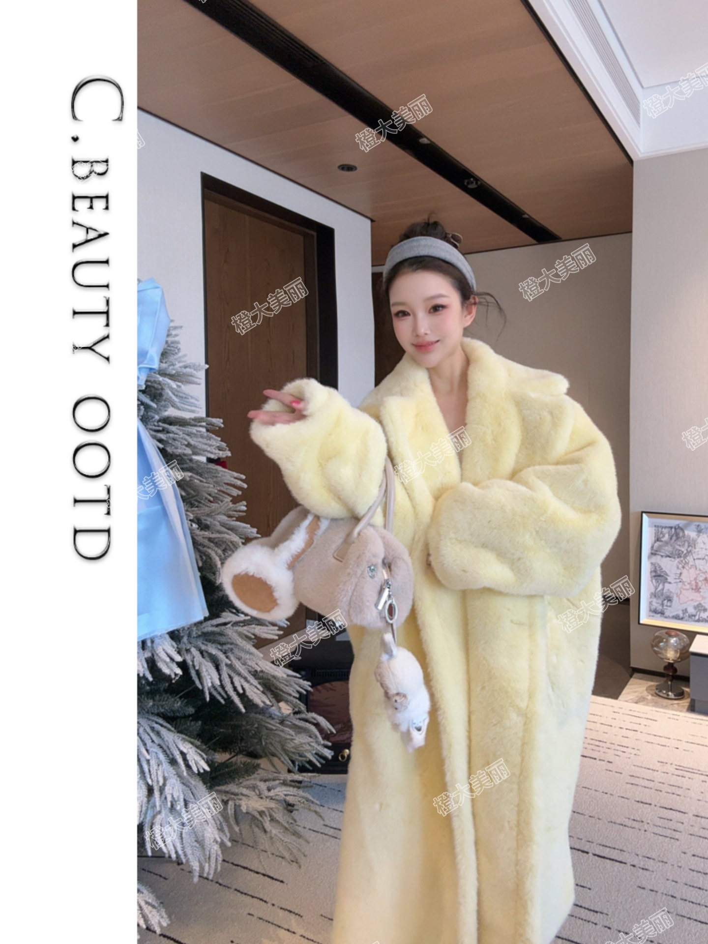 25秋冬少女马卡龙宽松设计师甜美网红领版毛毛外套