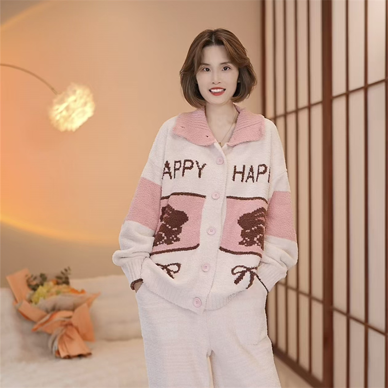 【粉红小兔】冬季新款睡衣半边绒套装保暖软绵绵可外穿
