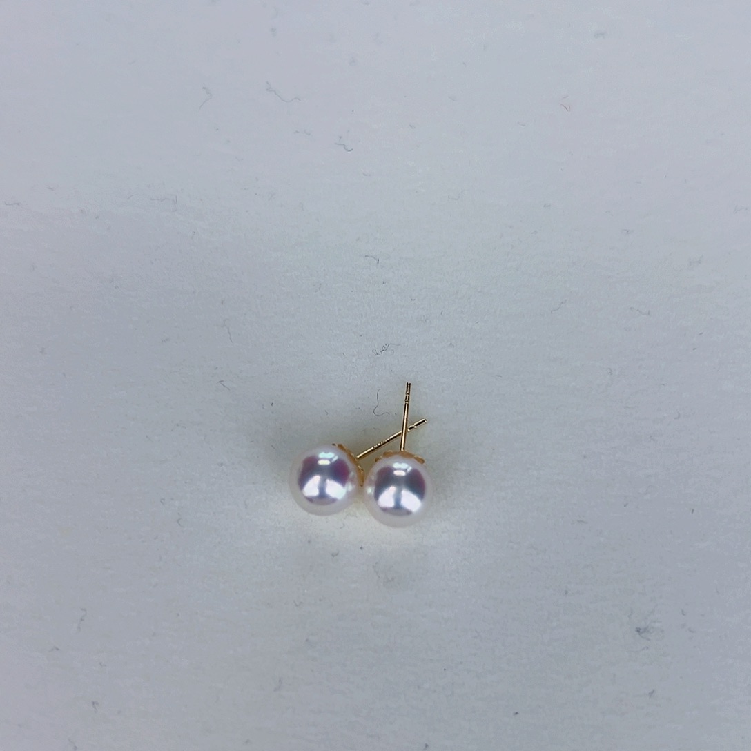 海水珍珠海水akoya天女耳钉7.5-8mm18K金镶嵌