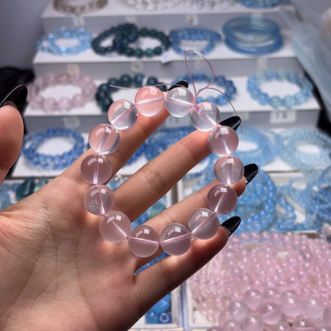 水晶未镶嵌手链粉水晶15mm